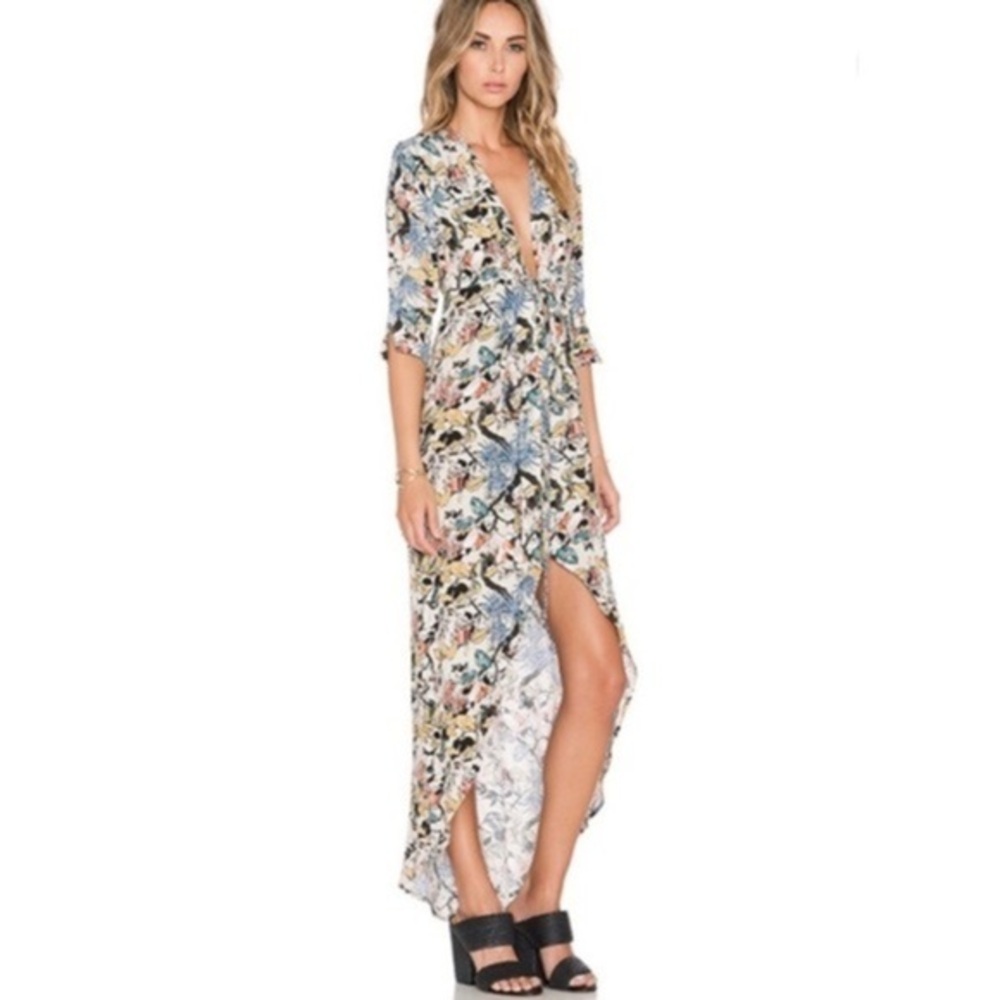KNOT SISTERS MORRISON KIMONO FLORAL BUTTON FROM HI LOW BOHO 3/4 SLEEVE DRESS XS